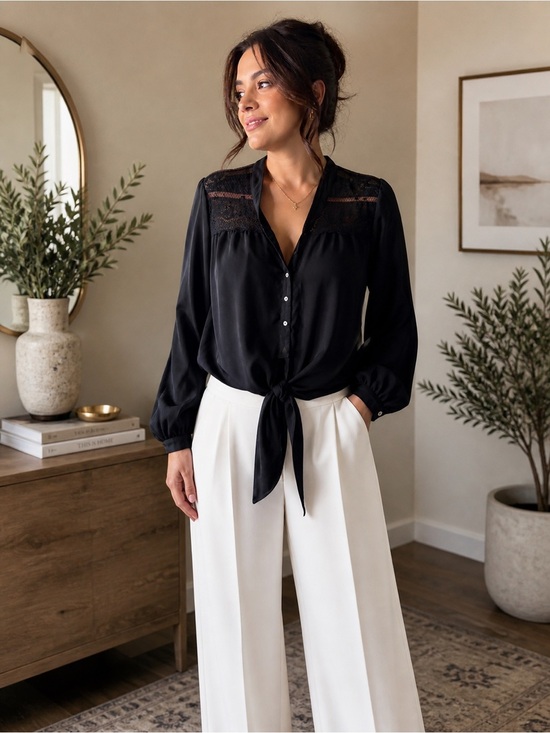 Tops - Long sleeve tie waist blouse size xl